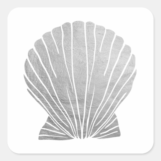 Adesivo Quadrado Esquadra de Casamento de Seashell Metálico Silver  (Frente)