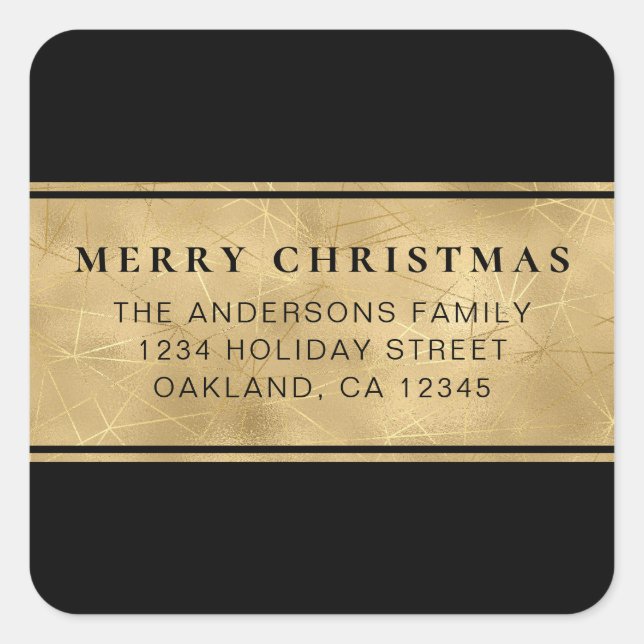 Adesivo Quadrado Esquadra de Natal Dourada Mínima Moderna Chic (Frente)