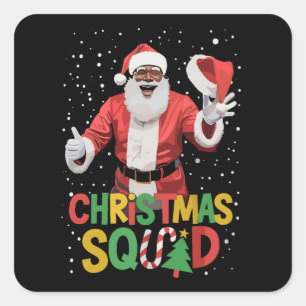 Adesivo Quadrado Esquadrão de Natal Santa Preto Afro-Americano