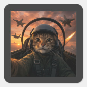 Adesivo Quadrado Esquadrão Selfie Gato Meme Piloto de Caça Engraçad