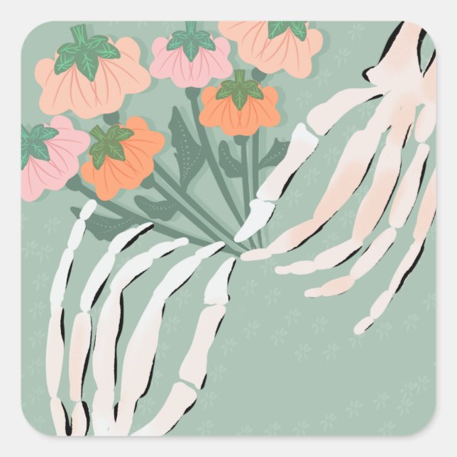 Adesivo Quadrado Esqueleto com Buquê de Abóbora (Frente)