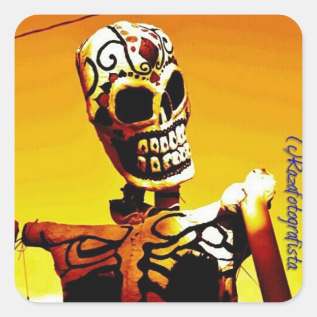 Adesivo Quadrado Esqueleto con Fuego (Frente)