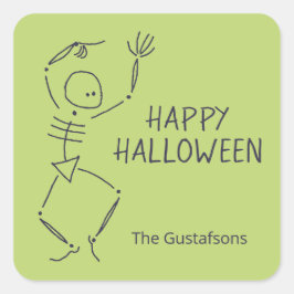Adesivo Quadrado Esqueleto de Halloween dançante - verde