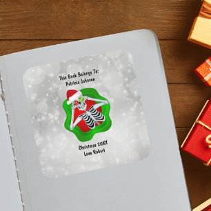 Adesivo Quadrado Esqueleto de Natal Ornamentos Vermelhos Brilhantes