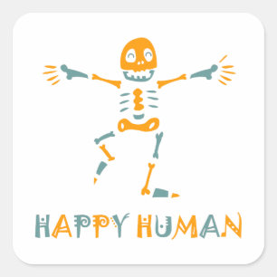 Adesivo Quadrado Esqueleto humano feliz