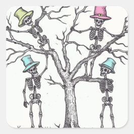 Adesivo Quadrado Esqueletos de Halloween