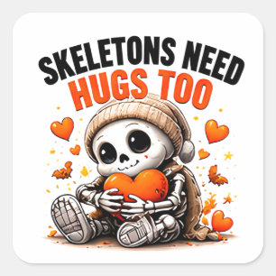 Adesivo Quadrado Esqueletos Também Precisam de Abraços Cute Hallowe