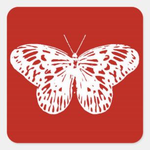 Adesivo Quadrado Esquema da borboleta, vermelho e branco profundo