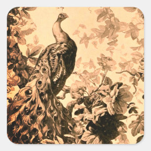Adesivo Quadrado Esquerda floral do pavão vitoriano