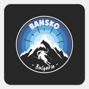 Adesivo Quadrado Esqui Em Bansko Bulgária Azul