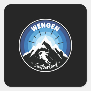 Adesivo Quadrado Esqui Em Suiça De Wengen Azul