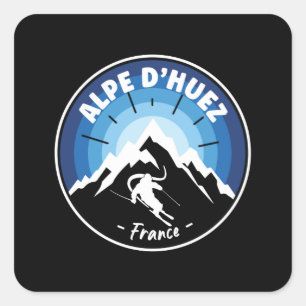 Adesivo Quadrado Esqui No Alpe d'Huez França Blue