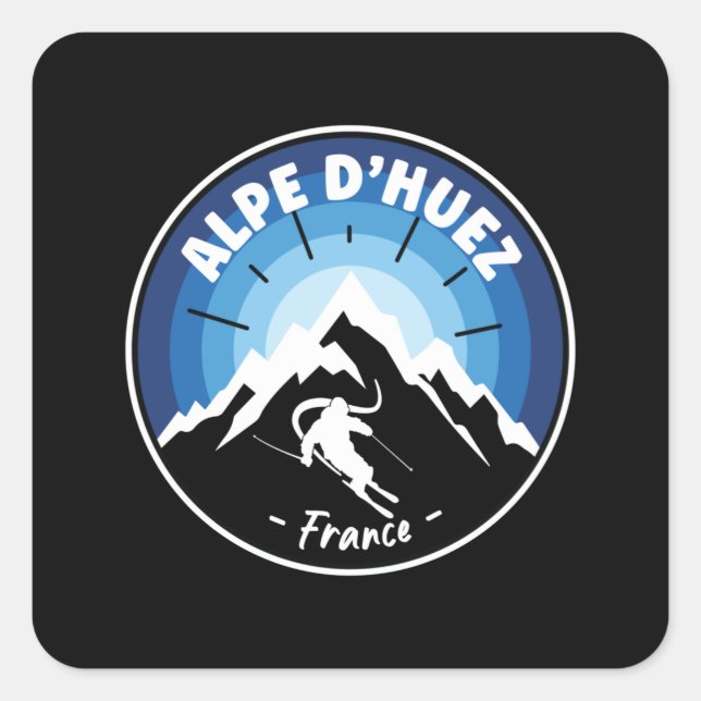 Adesivo Quadrado Esqui No Alpe d'Huez França Blue (Frente)