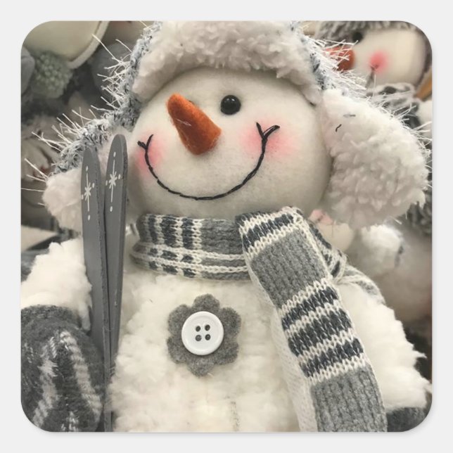 ADESIVO QUADRADO **ESQUIANDO SNOWMAN** NATAL (Frente)