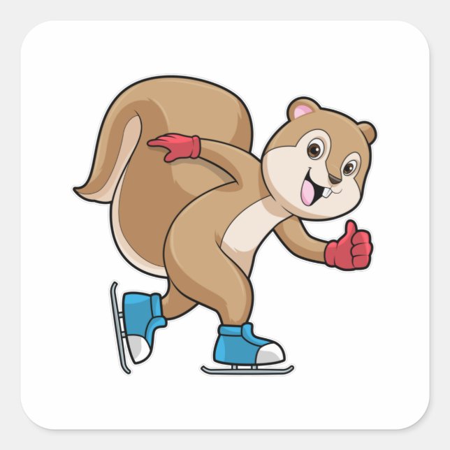 Adesivo Quadrado Esquilo com gelo a patinar com skates de gelo (Frente)