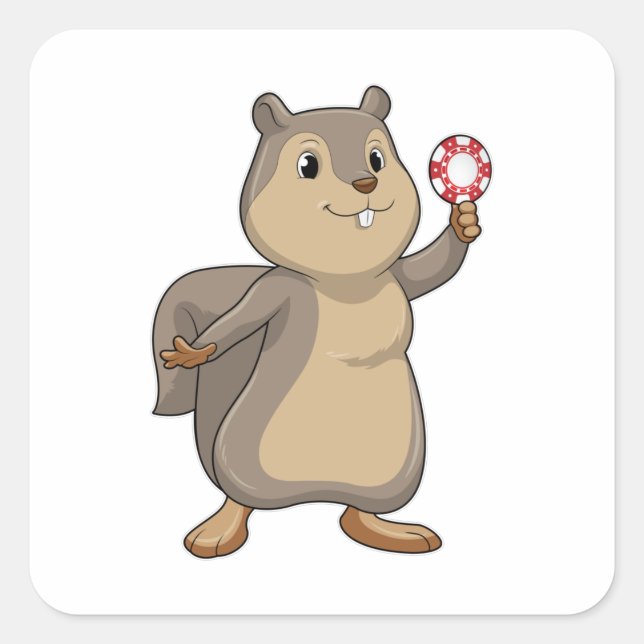 Adesivo Quadrado Esquilo no Poker com batatas fritas (Frente)