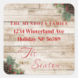 Adesivo Quadrado "Esta É A Razão Holly White Wood Address Label