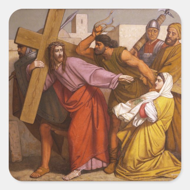 Adesivo Quadrado Estações da Cruz 5 Simon Carregares a Cruz (Frente)