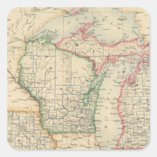 Adesivo Quadrado Estados de Michigan, de Wisconsin e de Iowa