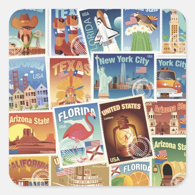 Adesivo Quadrado Estados Unidos Cartazes (Frente)