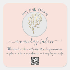Adesivo Quadrado Estamos abertos Beleza Salon Hair Logotipo Rosa CÓ
