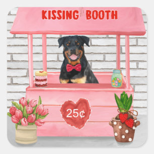 Adesivo Quadrado Estande de Beijos de Cachorro Rottweiler no Dia do