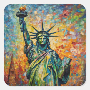 Adesivo Quadrado Estátua da Liberdade Colorida Nova York Arte
