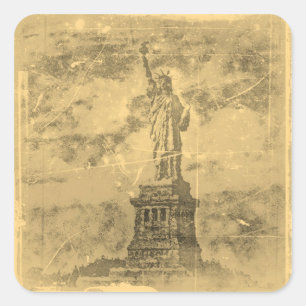 Adesivo Quadrado Estátua da liberdade do vintage, New York -