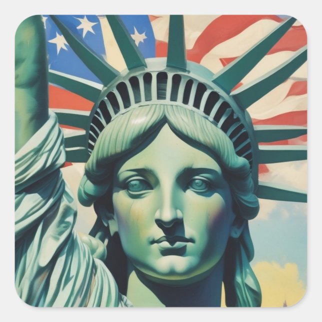 Adesivo Quadrado Estátua da Liberdade e Bandeira Americana Art Nova (Frente)