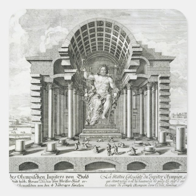 Adesivo Quadrado Estátua de Zeus Olímpico, feita por Phidias em our (Frente)