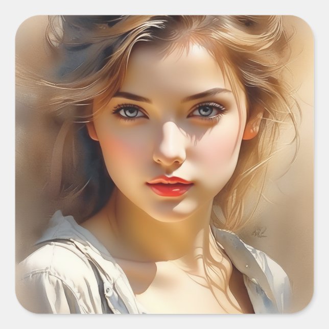 Adesivo Quadrado Este desenho de lápis é de uma mulher que parece e (Frente)