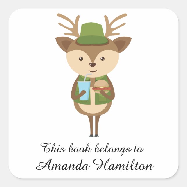 Adesivo Quadrado Este livro pertence a Cute Hungry Fawn (Frente)
