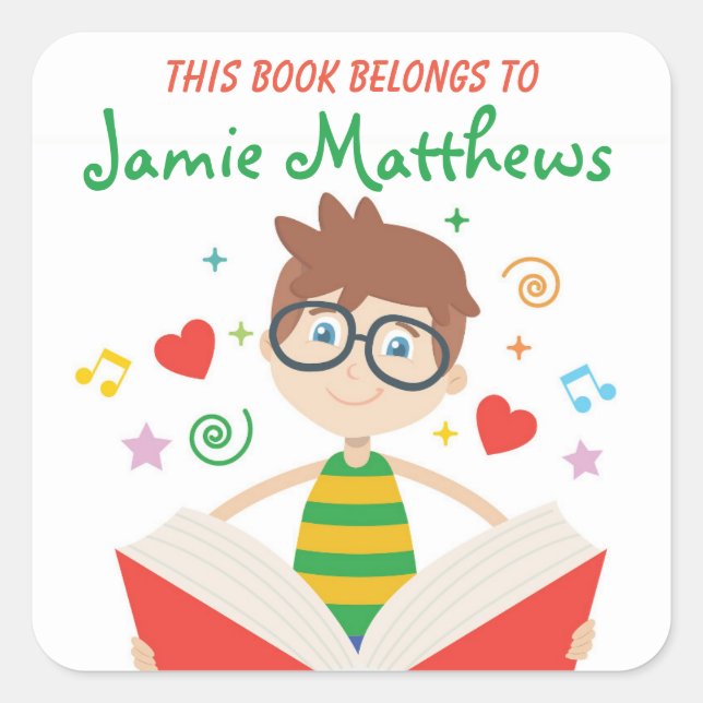 Adesivo Quadrado Este Livro Pertence À Leitura Do Rapaz De Cartoons (Frente)