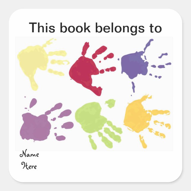 Adesivo Quadrado Este Livro Pertence A Mãos, Cartolina (Frente)