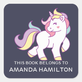 ADESIVO QUADRADO ESTE LIVRO PERTENCE A PINK CUTE UNICORN