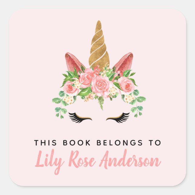 Adesivo Quadrado Este Livro Pertence A Uma Placa De Unicórnio Rosa (Frente)