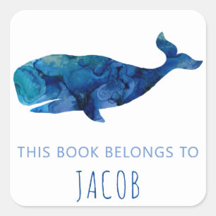 Adesivo Quadrado Este livro pertence ao azul náutico da baleia dos