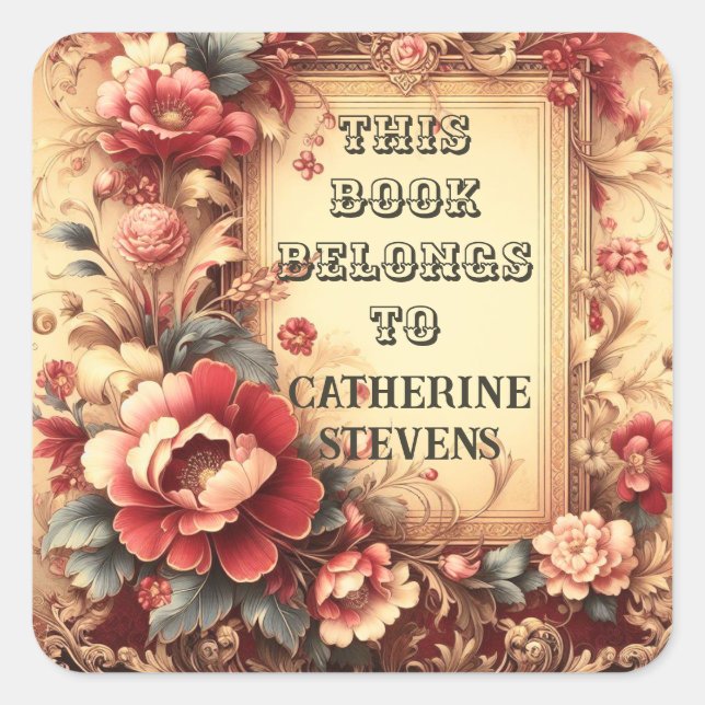 Adesivo Quadrado Este Livro Pertence ao Floral Decorativo   (Frente)