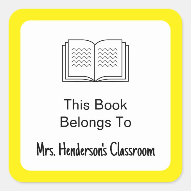 Adesivo Quadrado Este livro pertence ao nome do professor Yellow Wh (Frente)