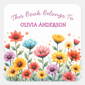 Adesivo Quadrado Este Livro Pertence Flores Lindas Nome Escola
