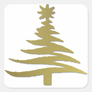 Adesivo Quadrado Estêncil de árvore de Natal Dourado em branco