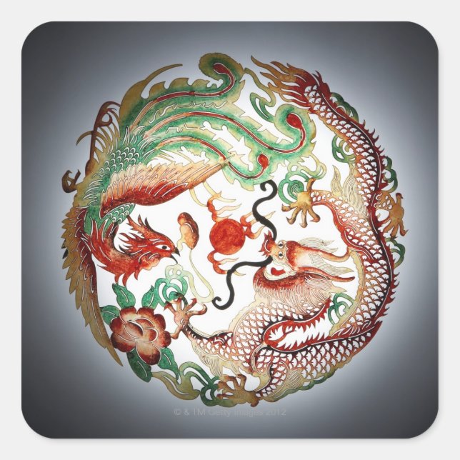 Adesivo Quadrado Estêncil Dragão e Fênix (Frente)