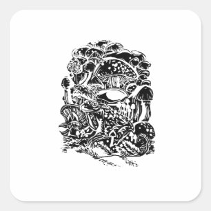Adesivo Quadrado Estética Cottagecore Sapo Cogumelo Arte Goblincore