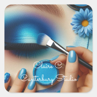 Adesivo Quadrado Estética de Maquiagem Glam Azul Personalizada