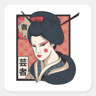 Adesivo Quadrado Estético - Japonês Geisha
