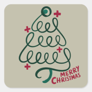 Adesivo Quadrado Estetoscópio Feliz Natal CNA Profissional Médico