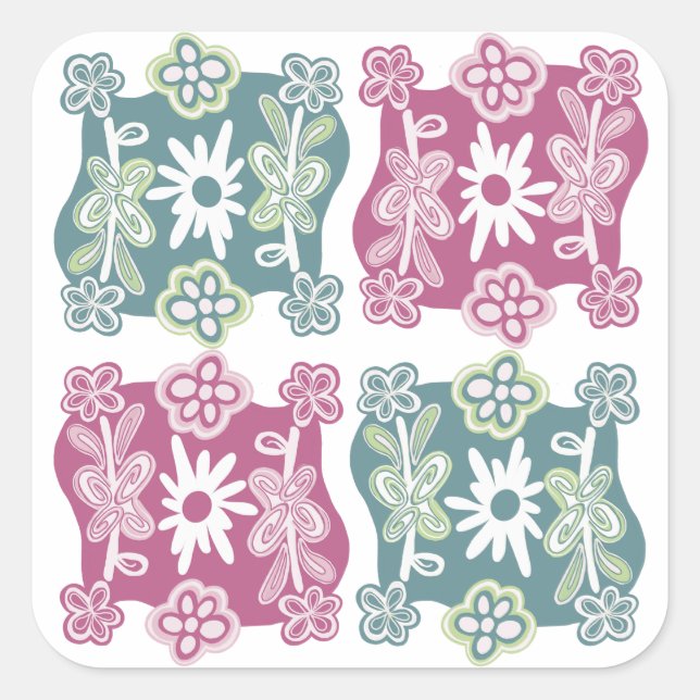 Adesivo Quadrado Estilo Boêmio Floral Fofo (Frente)