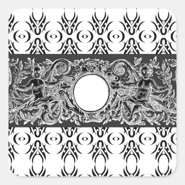 Adesivo Quadrado Estilo branco-preto clássico Barroco para personal (Frente)
