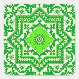 Adesivo Quadrado Estilo Cerâmico Azulejo Vintage Monograma Ornament