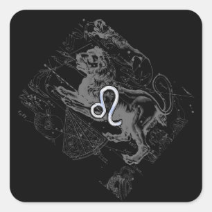 Adesivo Quadrado Estilo Cromo Leo Zodiac Map Hevelius 1690